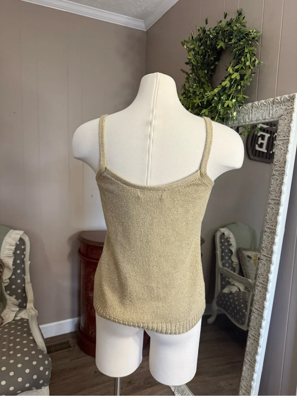 Michael Kors Gold Metallic Cable Knit Sweater Tank & Cropped Cardigan Set